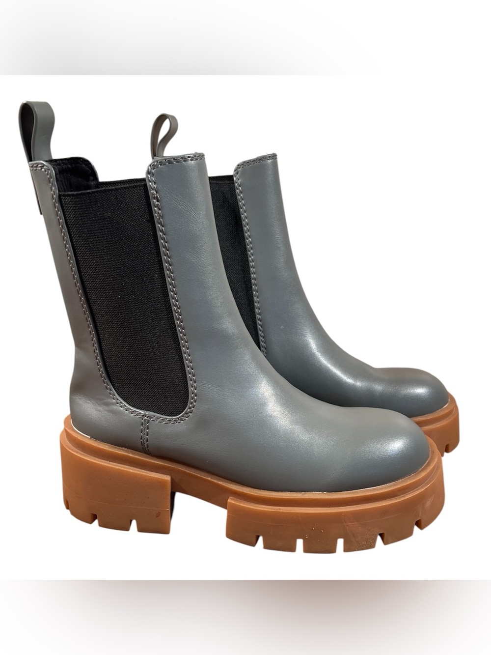 H&M Gray Chunky Platform Chelsea Boots Faux Leather Lug Sole Size 37